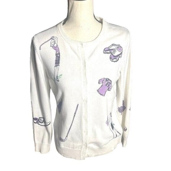 Izod Golf Cardigan w/Golf Images 100% Cotton Size Medium - Picture 1 of 8